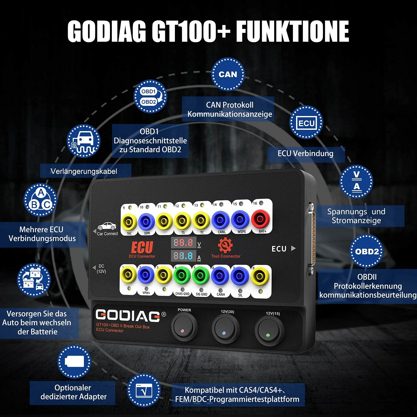 GODIAG GT100+: פלטפורמת ניתוח שולחנית לקידוד מפתחות ודיאגנוסטיקה - Breakout Box (HKSO537-B) - Image 5