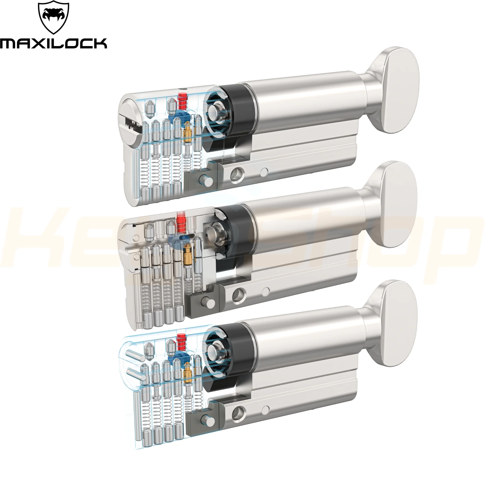 MAXILOCK SLIDER: - צילינדר - 60מ"מ - פטנט סליידר -  30+30-T לשון + כפתור (עם 5 מפתחות) - Image 5